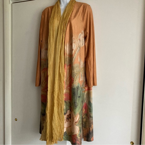 Soft Surroundings Orofino Faux Suede Open Front Watercolor Duster Jacket, Sz L - Picture 3 of 16